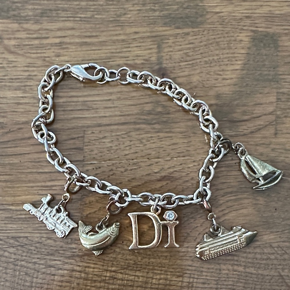Gold-Tone Charm Bracelet with 'Di' Initial and Nautical Charms